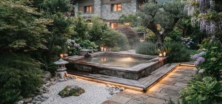 une ambiance zen autour d'un jacuzzi