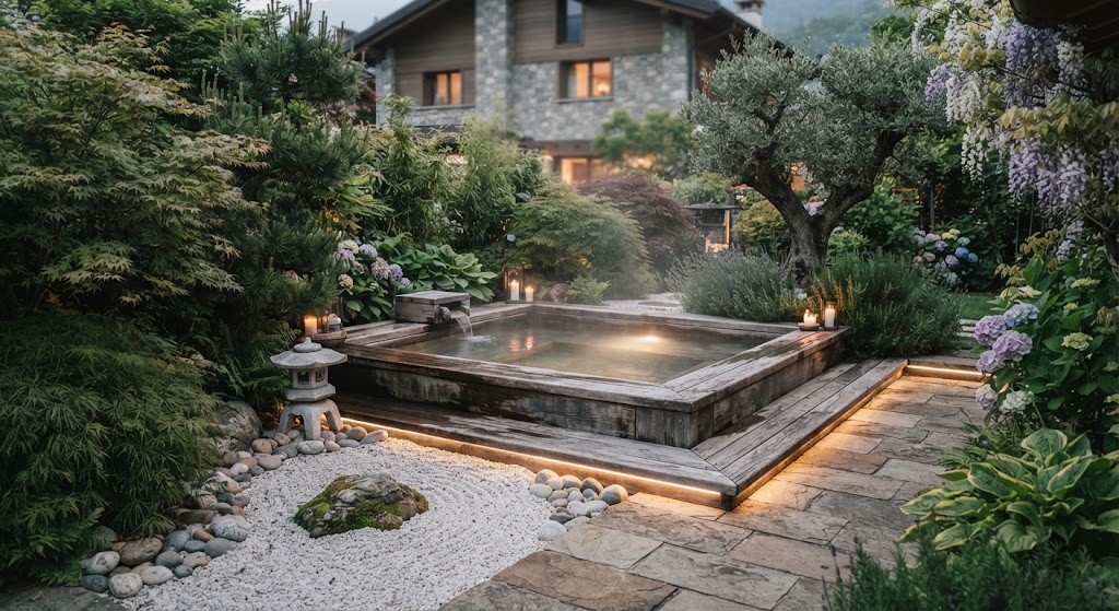 une ambiance zen autour d'un jacuzzi